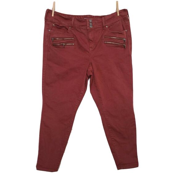 Torrid Jeggings Pants Sz 22 R Red Brick Zipper Multi Pocket Detail Moto Soft - Picture 1 of 7